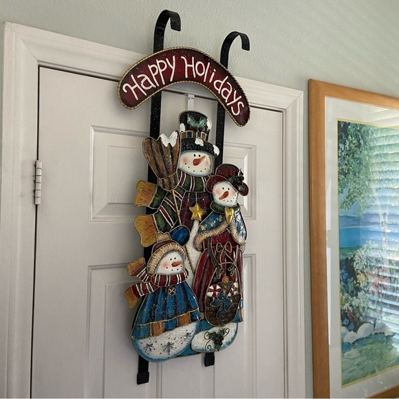 Snowman Family Metal Wall Christmas Seasonal Wall Décor Sleigh 34” - Picture 5 of 6